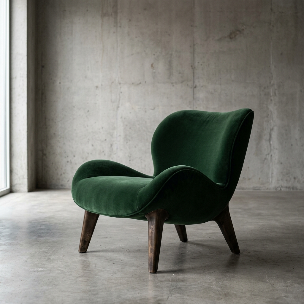 Sculptural Forest Green Lounge Chair