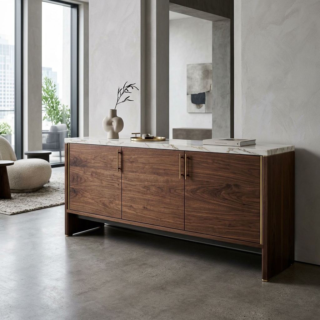 Walnut & Brass Credenza